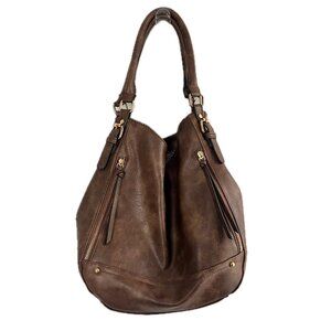 Brown Hobo Shoulder Bag with Gold Accents – Fully Lined – Lots of Pockets